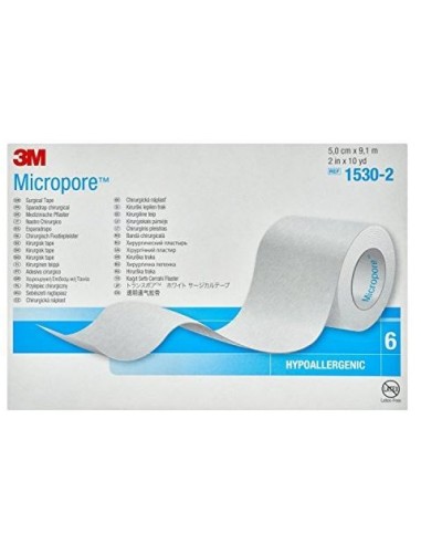 ESPARADRAPO DE PAPEL MICROPORE 3M  5cm x 9.1cm.  CAJA/6 UDS.